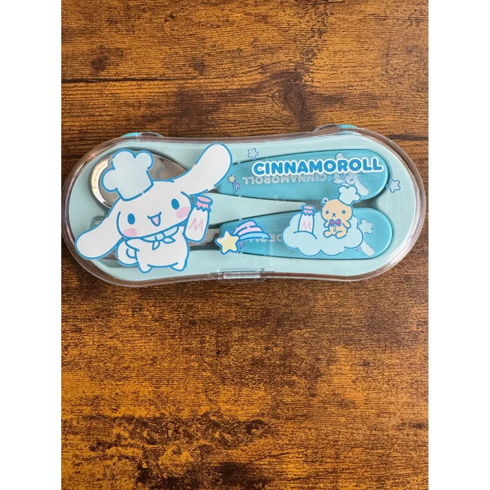 Sanrio Cinnamoroll Kids Fork and Spoon Set with Travel Case Blue Stainless Steel